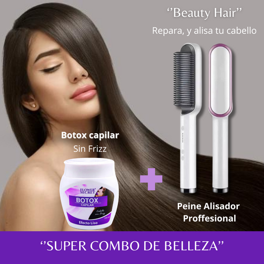 COMBO PREMIUM BEAUTY HAIR: Peine Alisador + Botox Capilar Efecto Liso